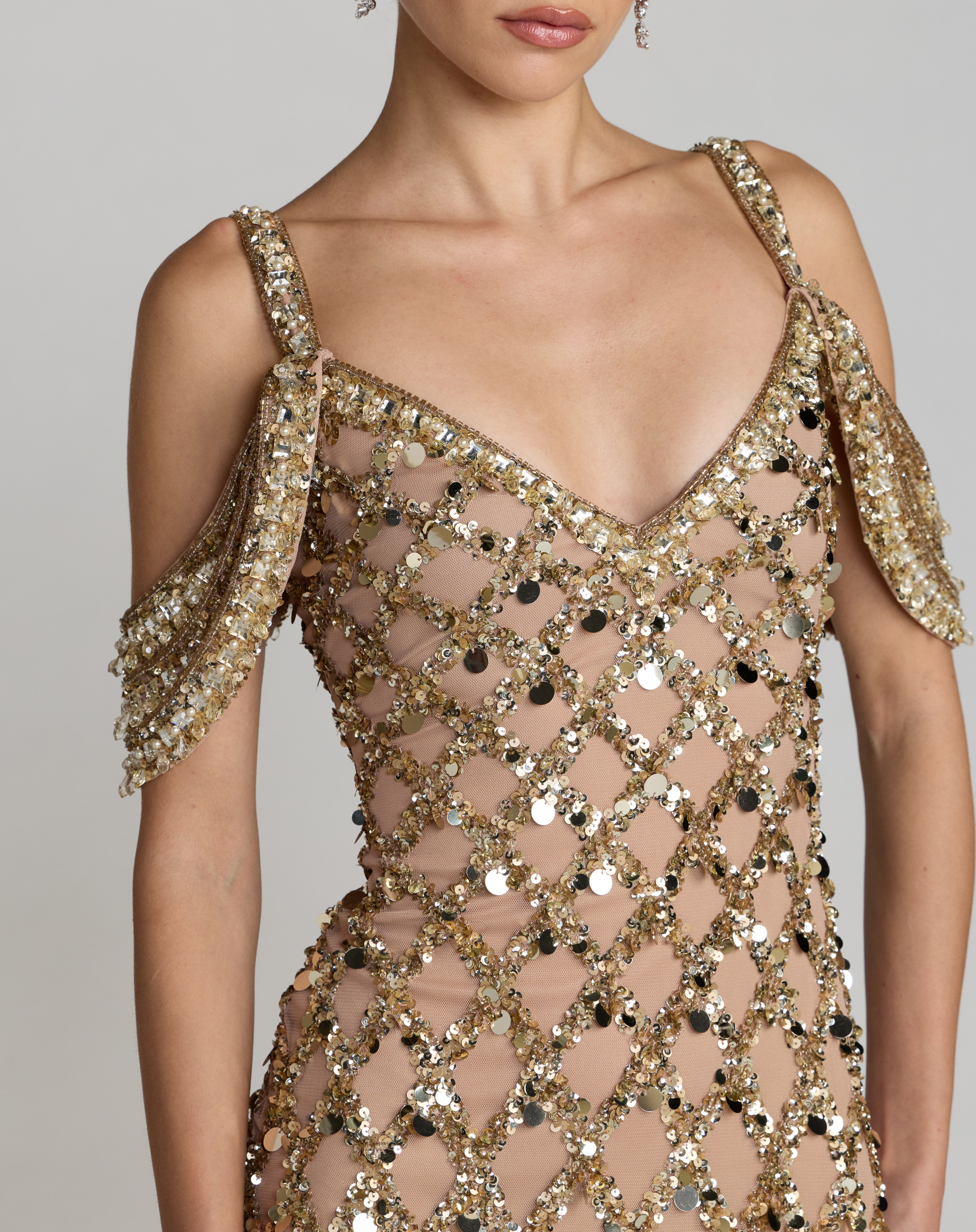 V-Neck Floor-Length Sequin Formal Mermaid Mac Duggal 10139