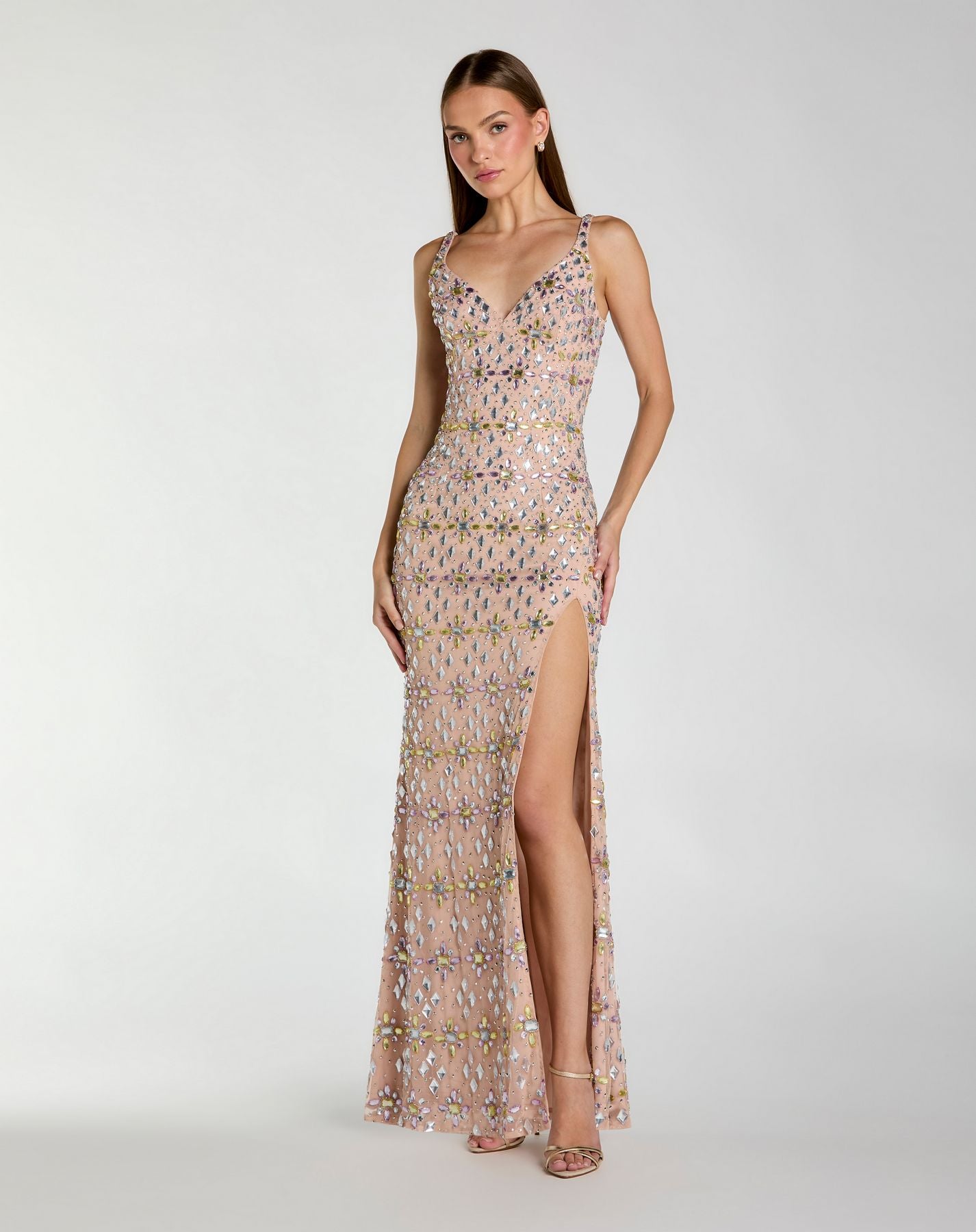 Prom Dresses Long Evening Fitted Prom Dress - Sequin Formal - Mac Duggal 10155 Light Rose-Mesh-10155-Sequin