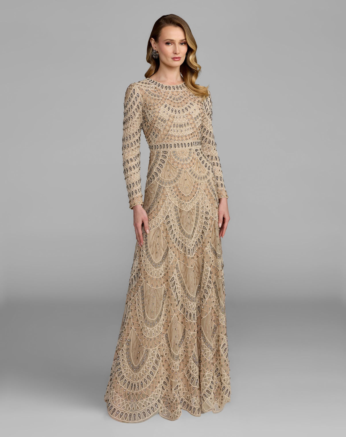 Crew/High-Neck Floor-Length Mesh Formal A-Line Mac Duggal 10175