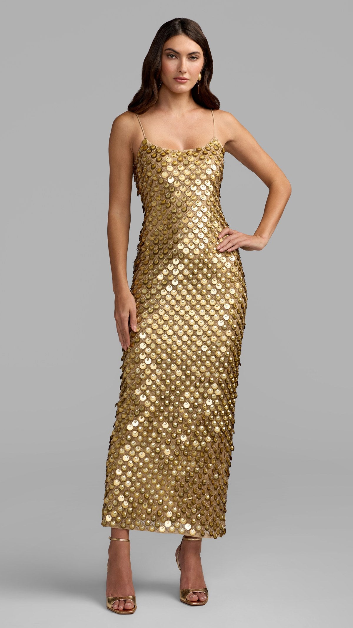 Mac Duggal style 10196 in Gold, front view