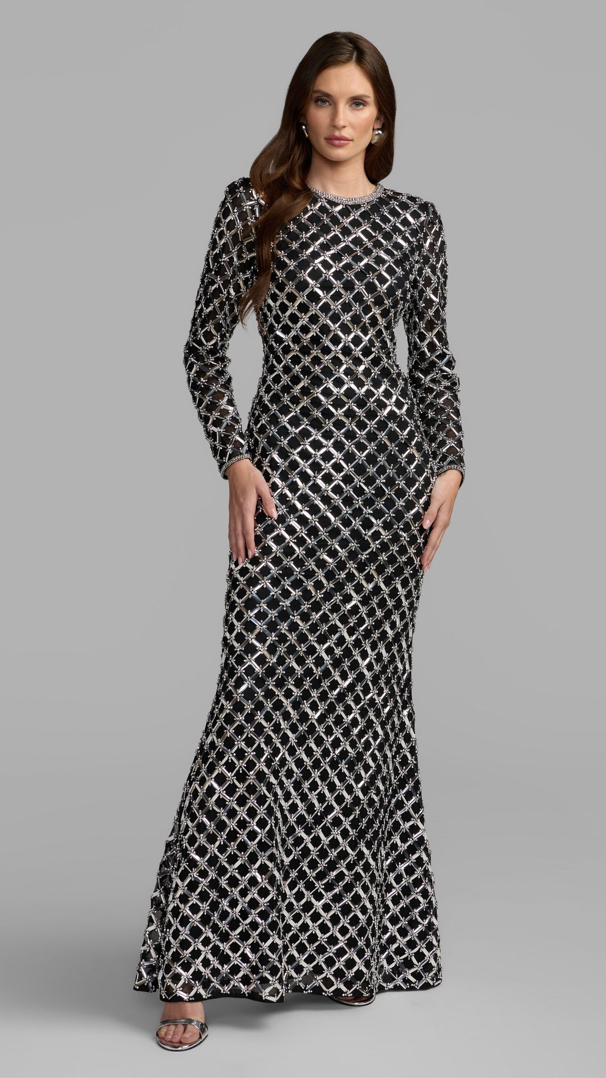 Mac Duggal style 10202 in Black Silver, front view