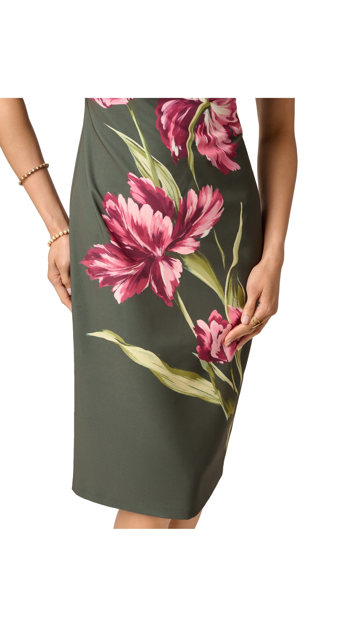 Adrianna Papell Asymmetrical Floral Print Stretch Crepe Midi Dress 106618