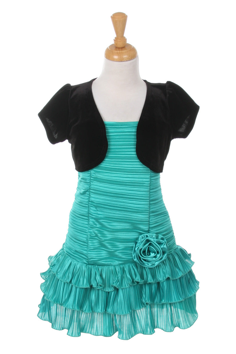 Spaghetti-Strap Knee-Length Pleated Girls Party Dress with Bolero Cinderella Couture 1072J