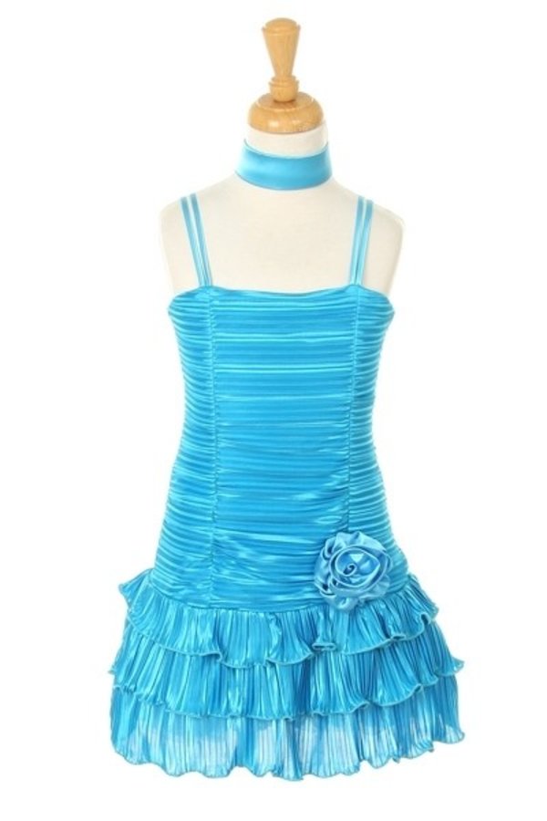 Spaghetti-Strap Knee-Length Pleated Girls Party Dress with Bolero Cinderella Couture 1072J