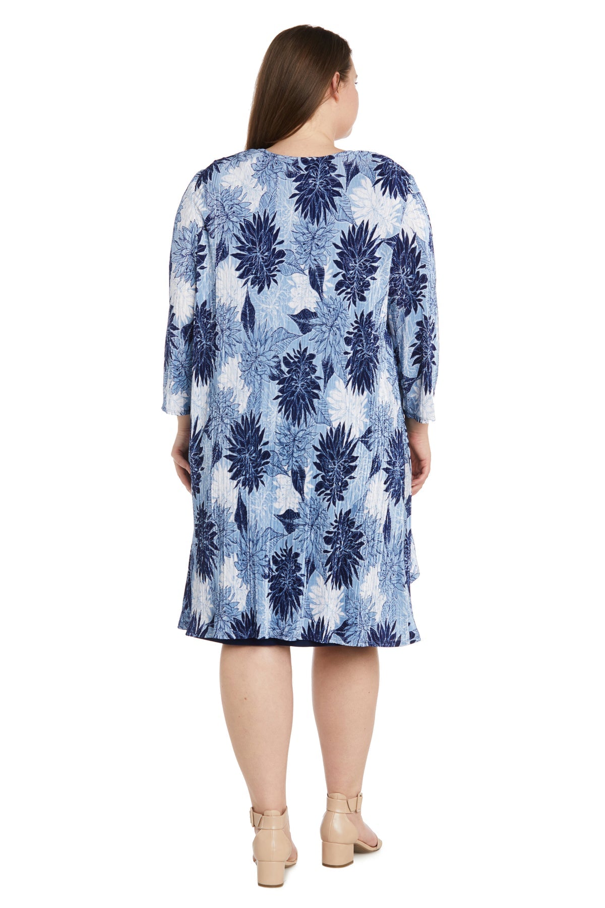Plus Size Dresses Short Printed Plus Size Jacket Dress Navy/Denim