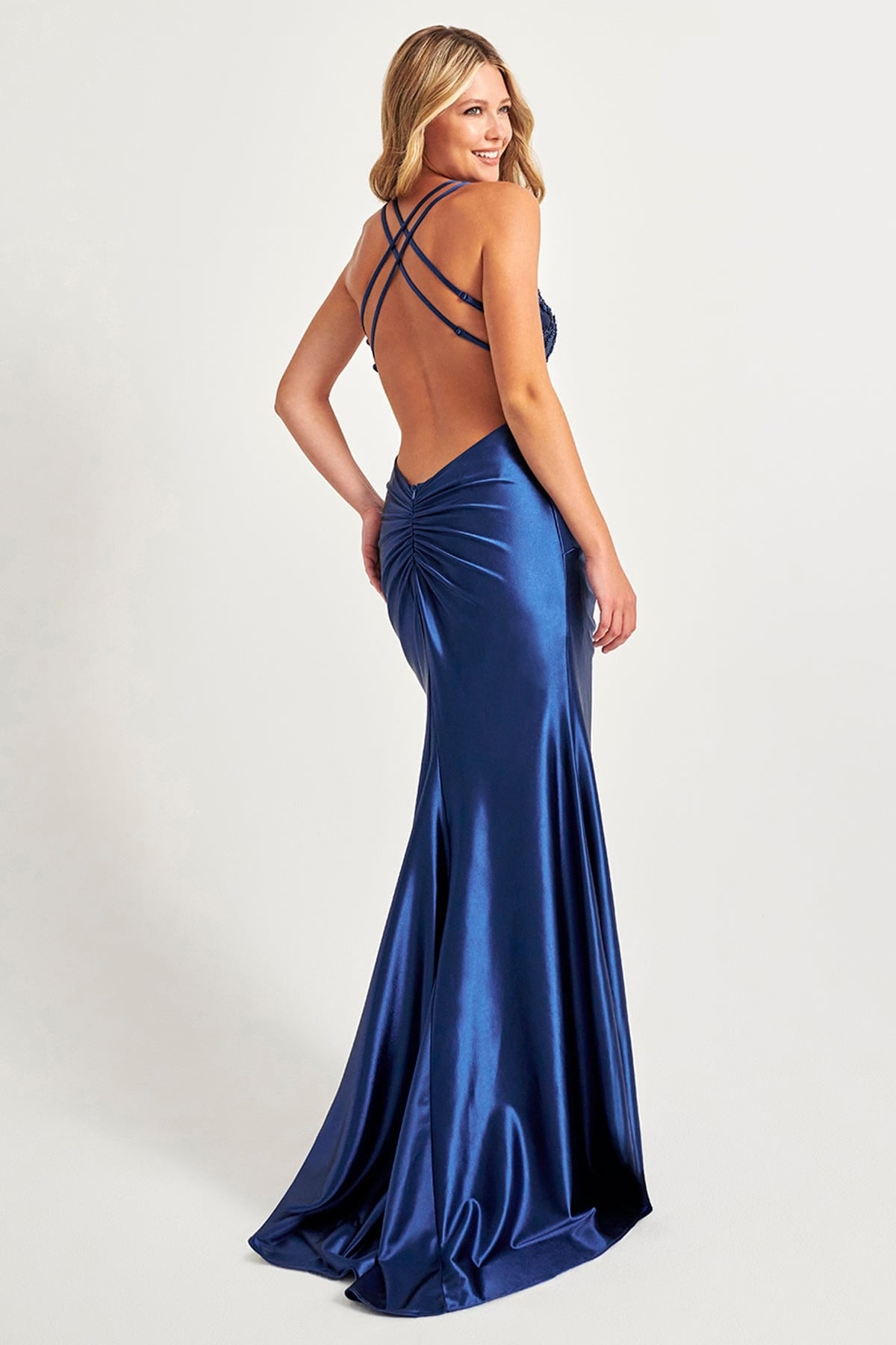 Prom Dresses Fitted Long Formal Sequin Slit Prom Dress Navy