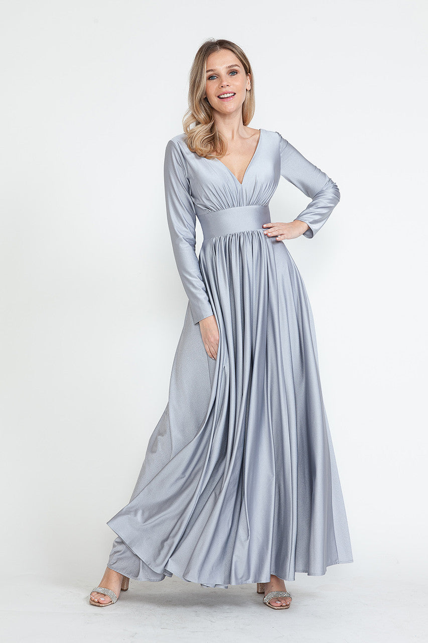 Formal Dresses Long Sleeve A Line Formal Dress Lenovia 5231 Silver