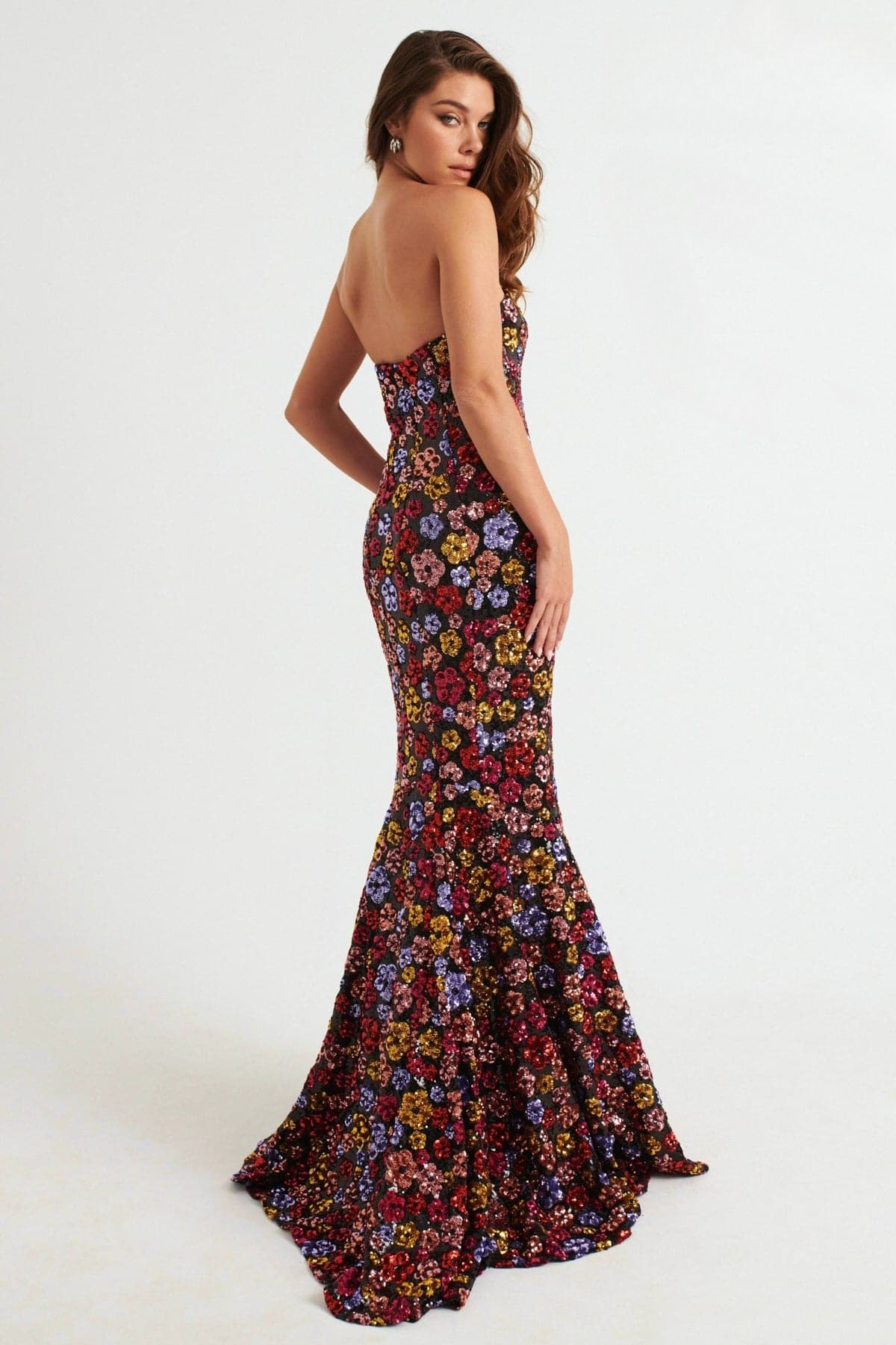 Prom Dresses Sequin Long Formal Floral Mermaid Prom Dress Black Multi