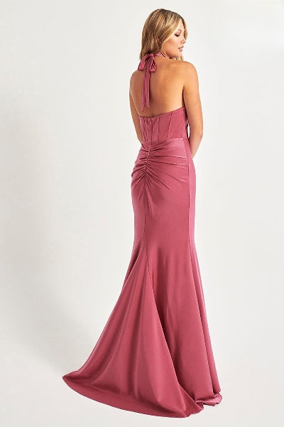 Prom Dresses Fitted Long Formal Lace Prom Dress Rose