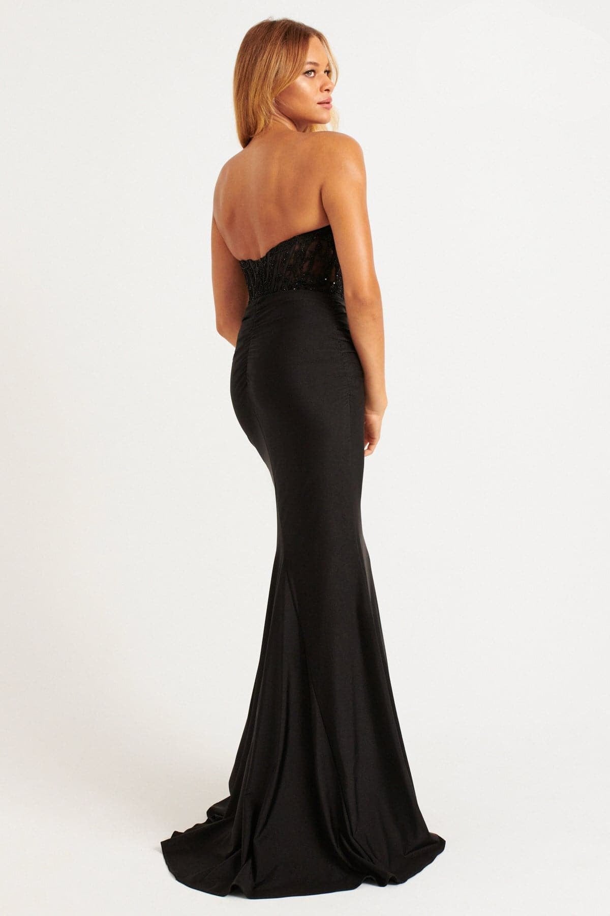 Prom Dresses Long Beaded Ruched Formal Prom Dress Black