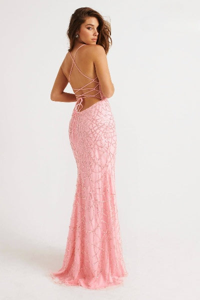 Faviana 11084 Long Prom Beaded Slit Formal Dress