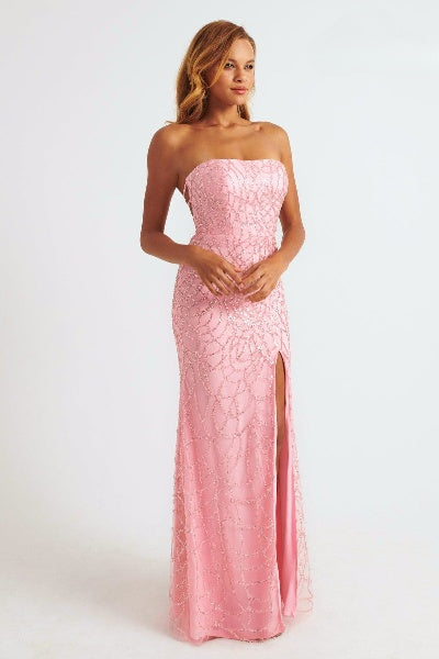 Prom Dresses Beaded Applique Long Formal Lace Prom Dress Light Pink