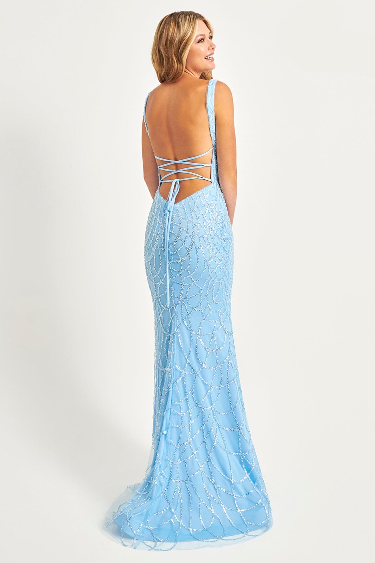 Prom Dresses Long Formal Beaded Applique Prom Dress Light Blue