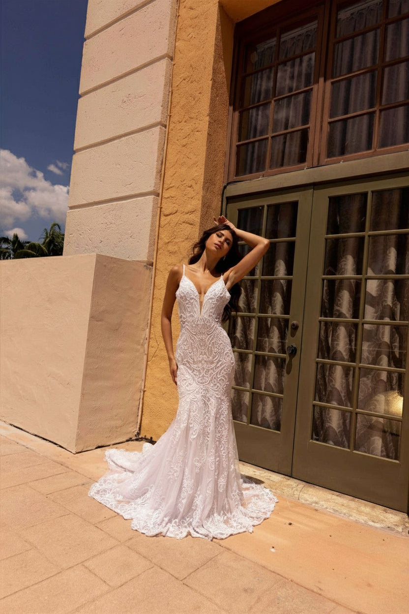 Wedding Dresses Long Mermaid, Lace Wedding Dress Ivory