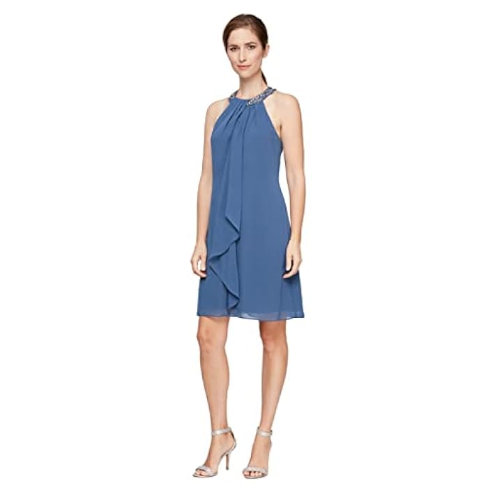 Cocktail Dresses Short Beaded Ruffle Cocktail Dress Wedgewood