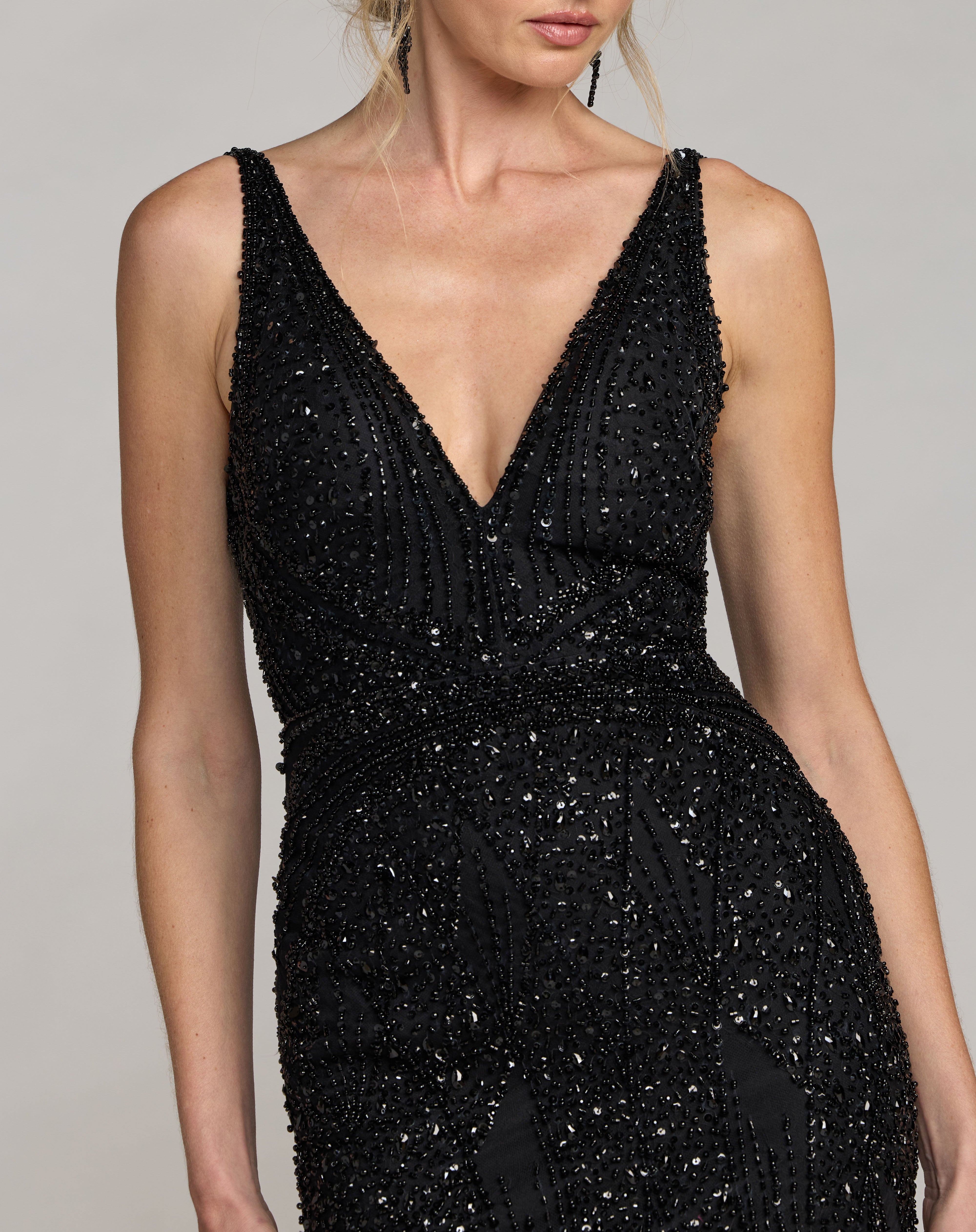 Prom Dresses Long Beaded Feather Formal Prom Dress Black