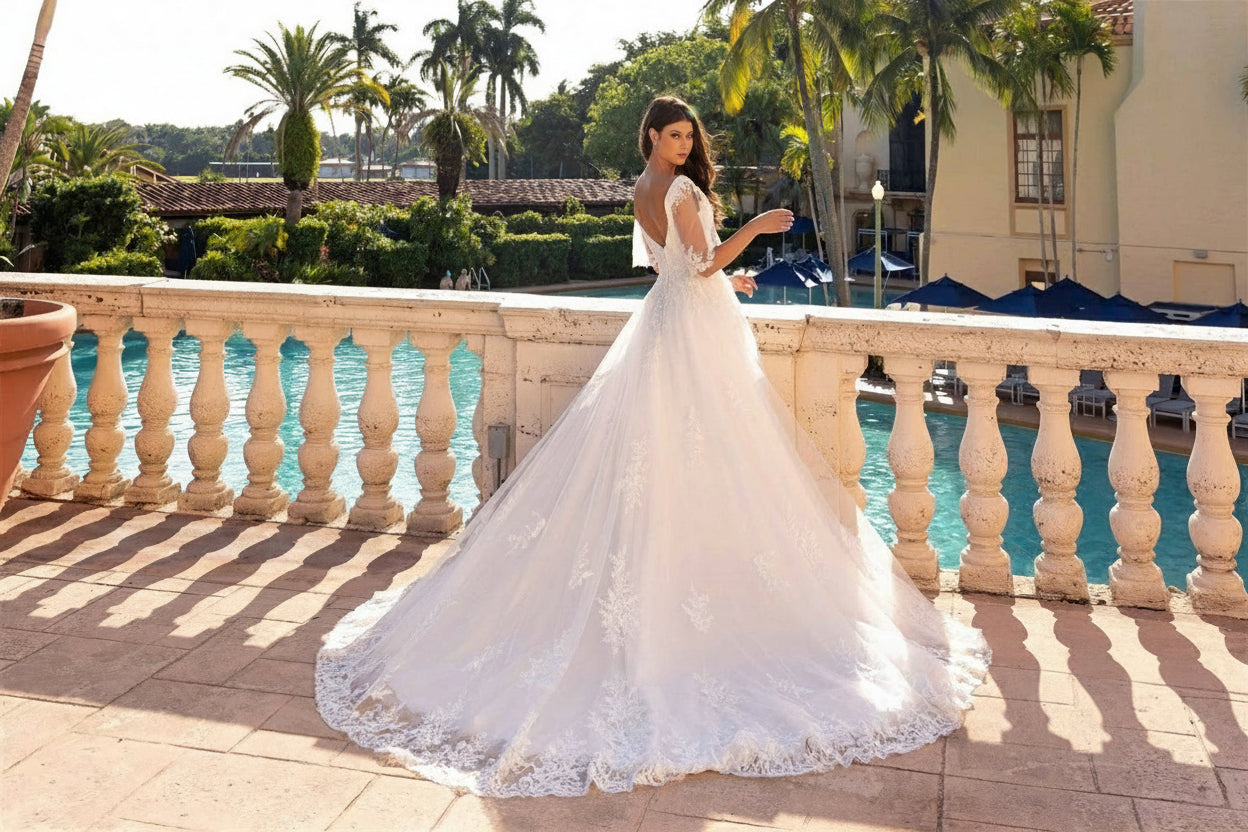 Wedding Dresses Long Bridal A Line Lace Applique Wedding Dress Ivory