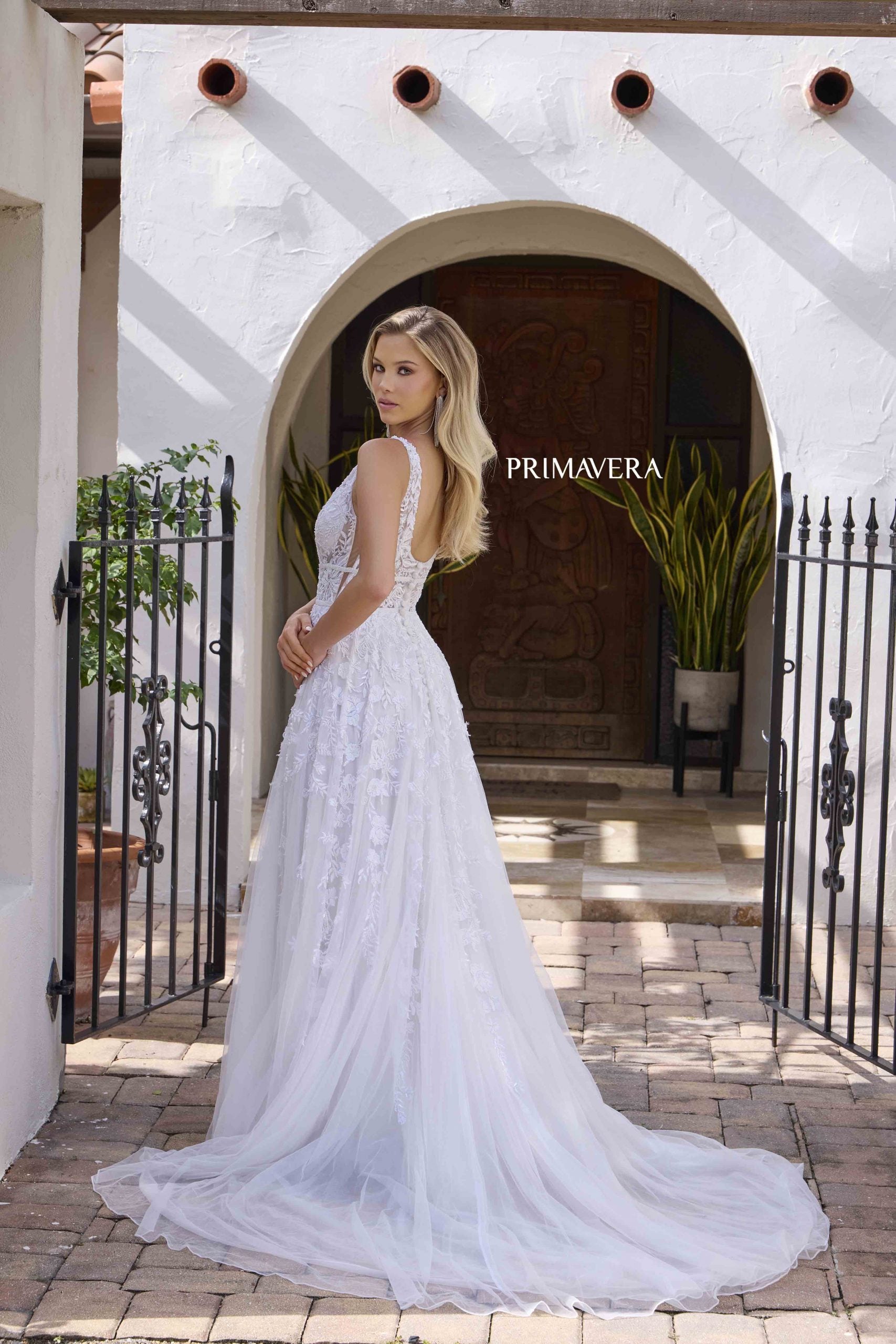 Wedding Dresses Lace A Line Beaded Long Bridal Wedding Dress Primavera Couture 11142 Ivory