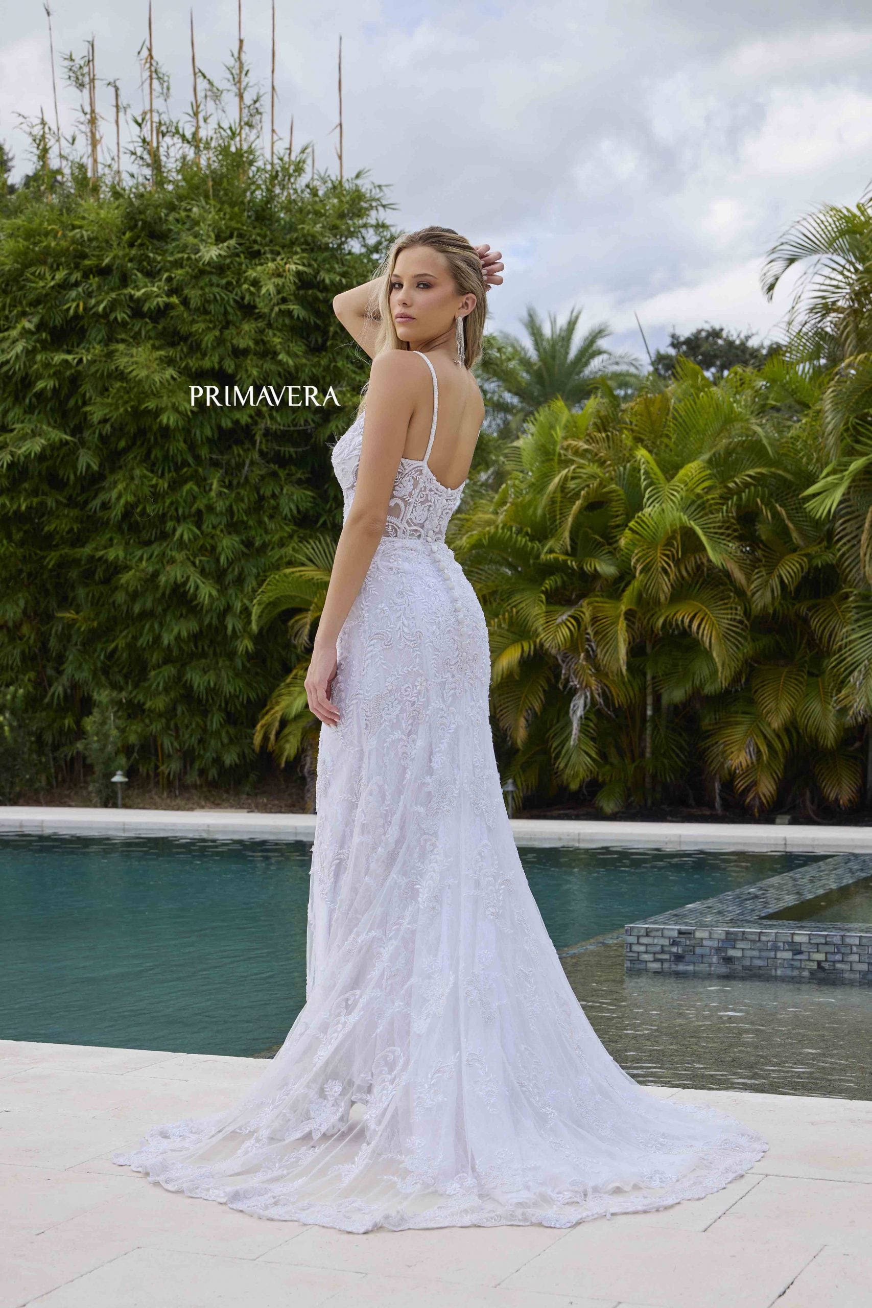 Wedding Dresses A Line Long Lace Bridal Wedding Dress Primavera Couture 11143 Ivory