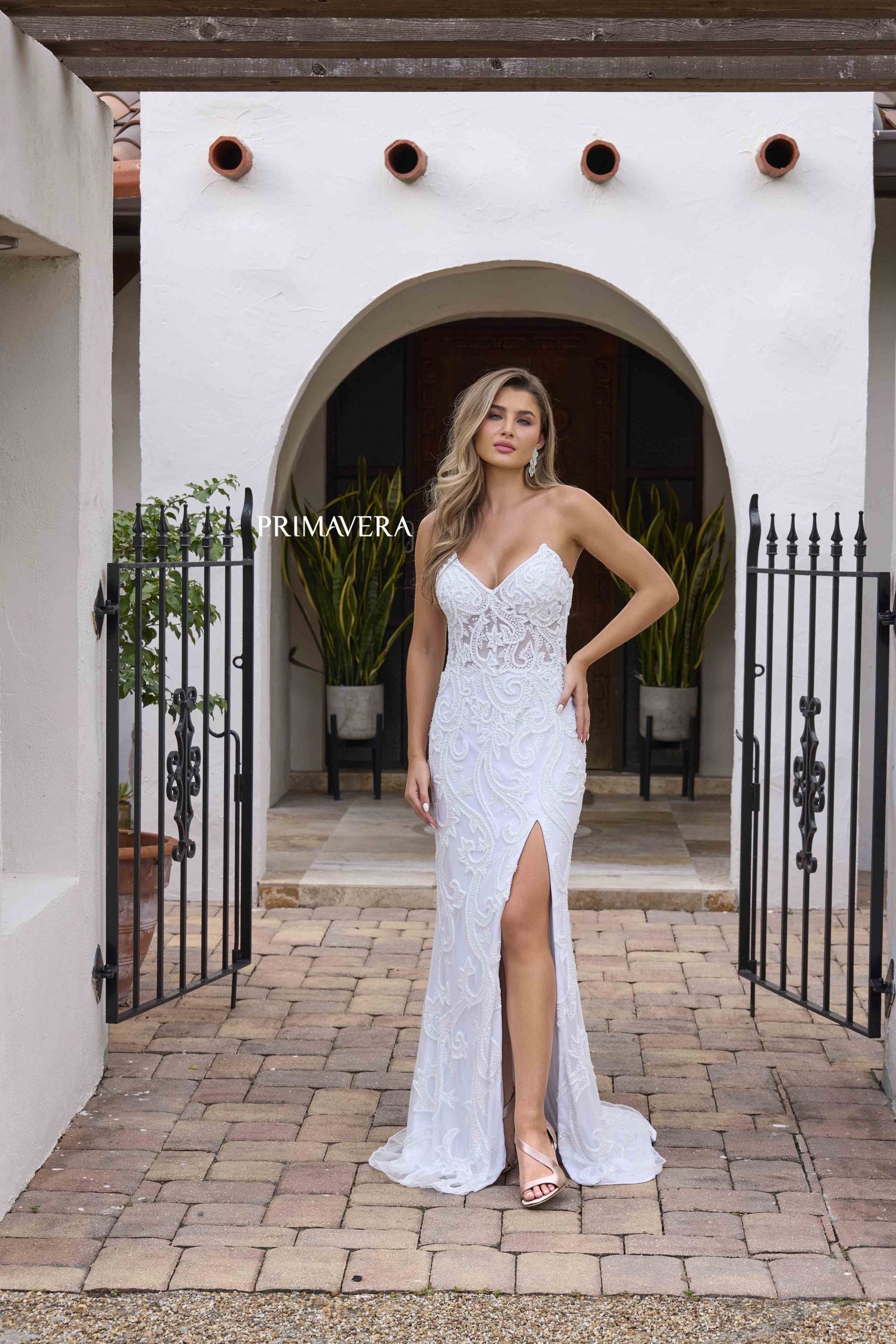 Wedding Dresses Beaded Long A Line Bridal Wedding Dress Primavera Couture 11145 Ivory