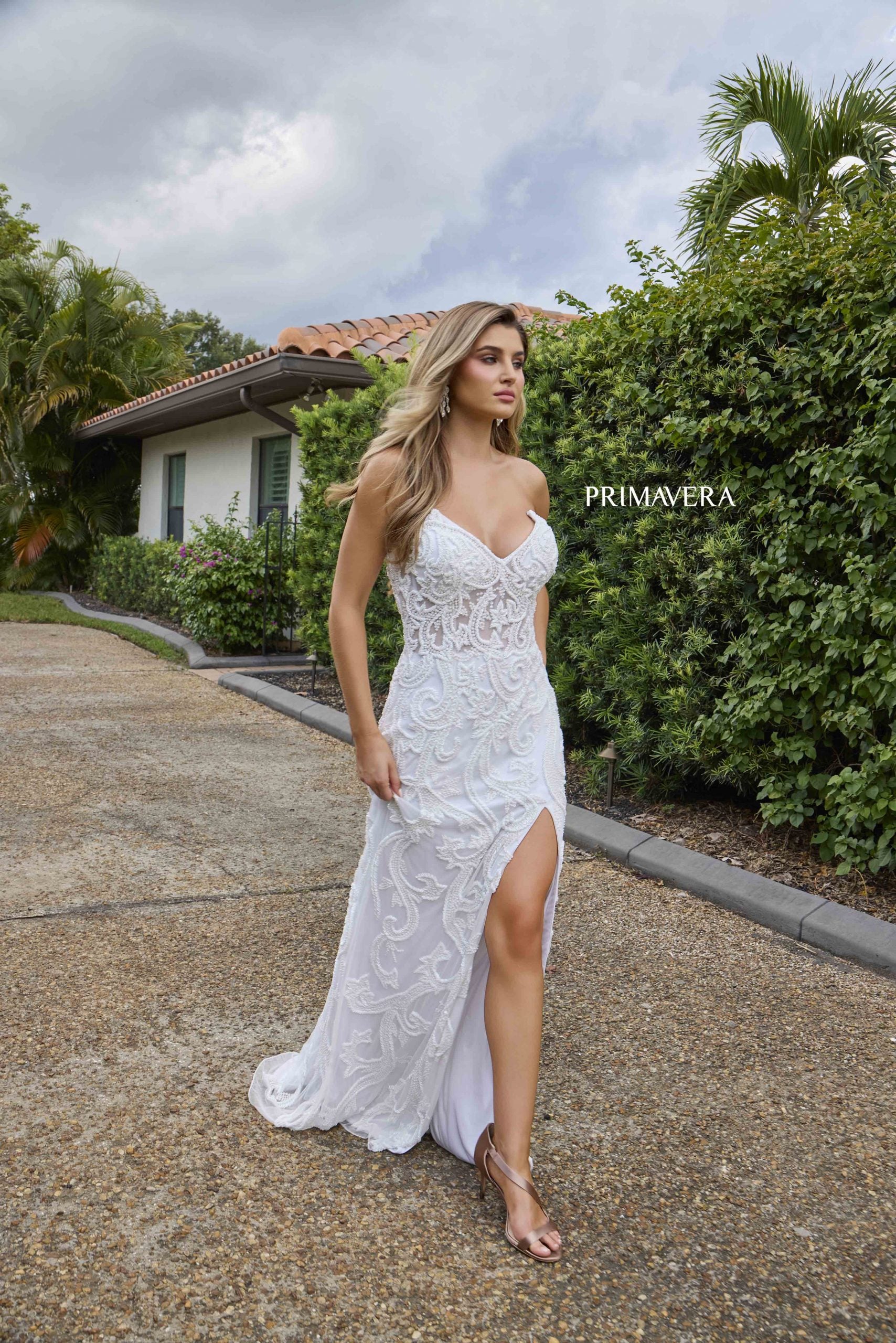 Wedding Dresses Beaded Long A Line Bridal Wedding Dress Primavera Couture 11145 Ivory