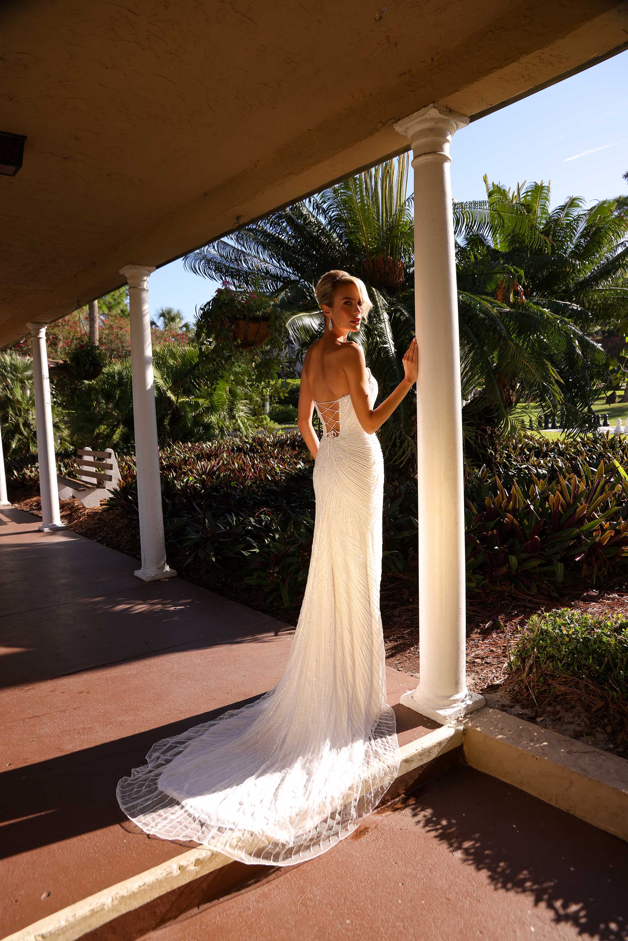 Wedding Dresses Long Beaded Slit Lace Bridal Wedding Dress Primavera Couture 11202 Ivory