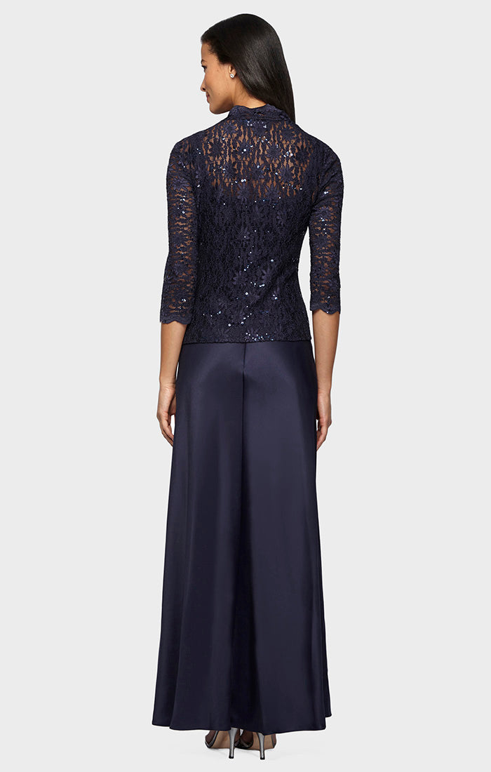 Mother of the Bride Dresses A Line Long Mother of the Bride Sequin Lace Jacket Dress Midnight