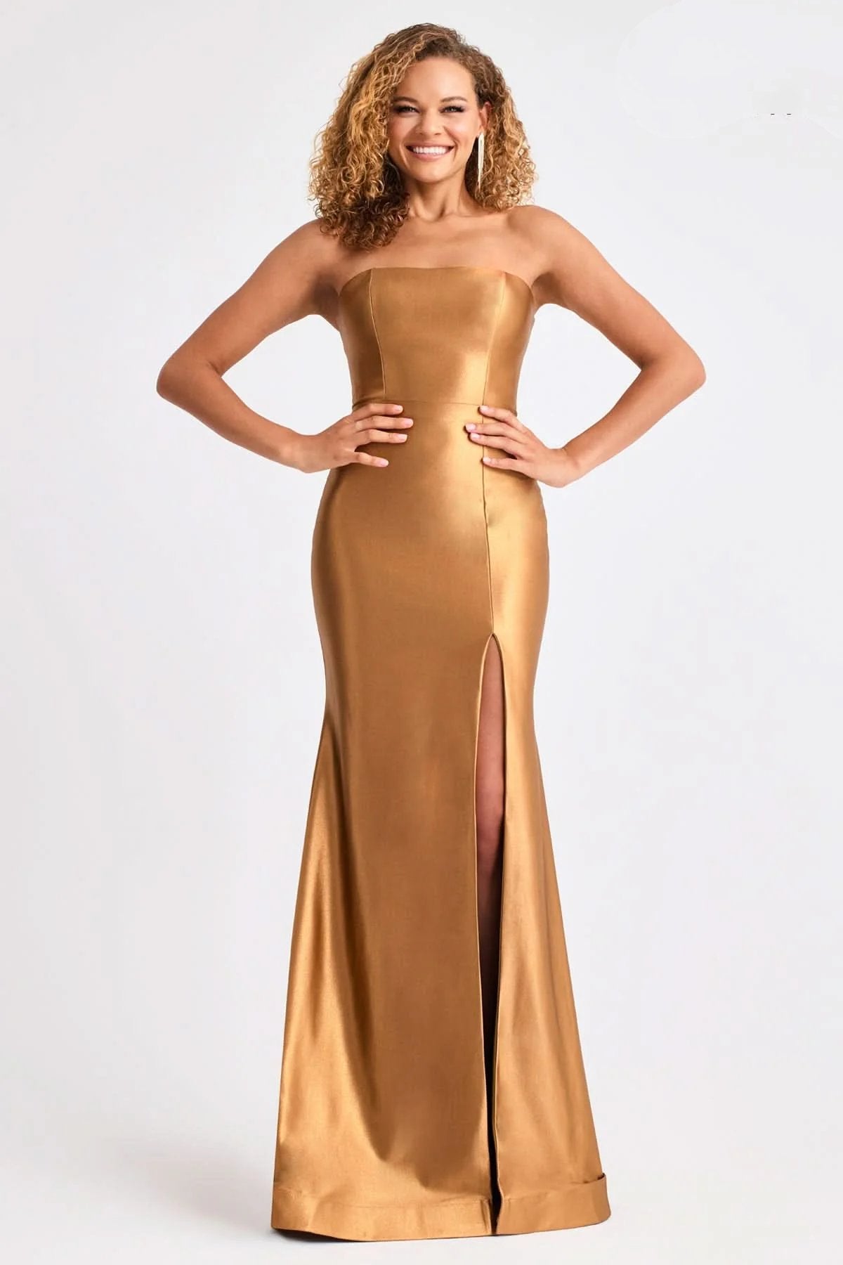 Prom Dresses Fitted Slit Long Formal Evening Prom Dress Bronze