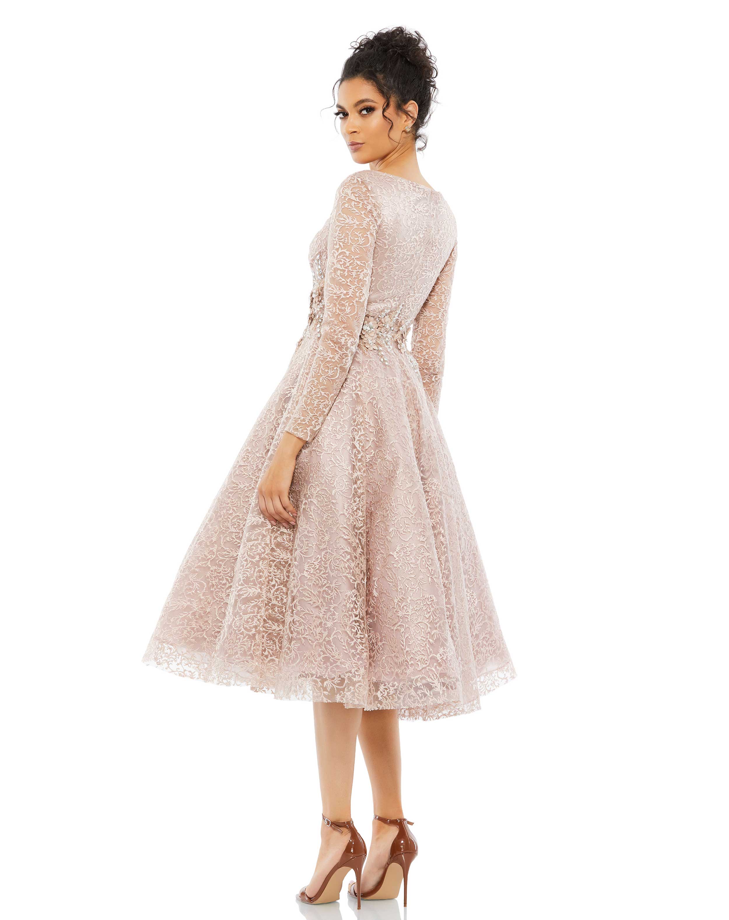 Cocktail Dresses Long Sleeve A Line Cocktail Tea Length Dress Nude