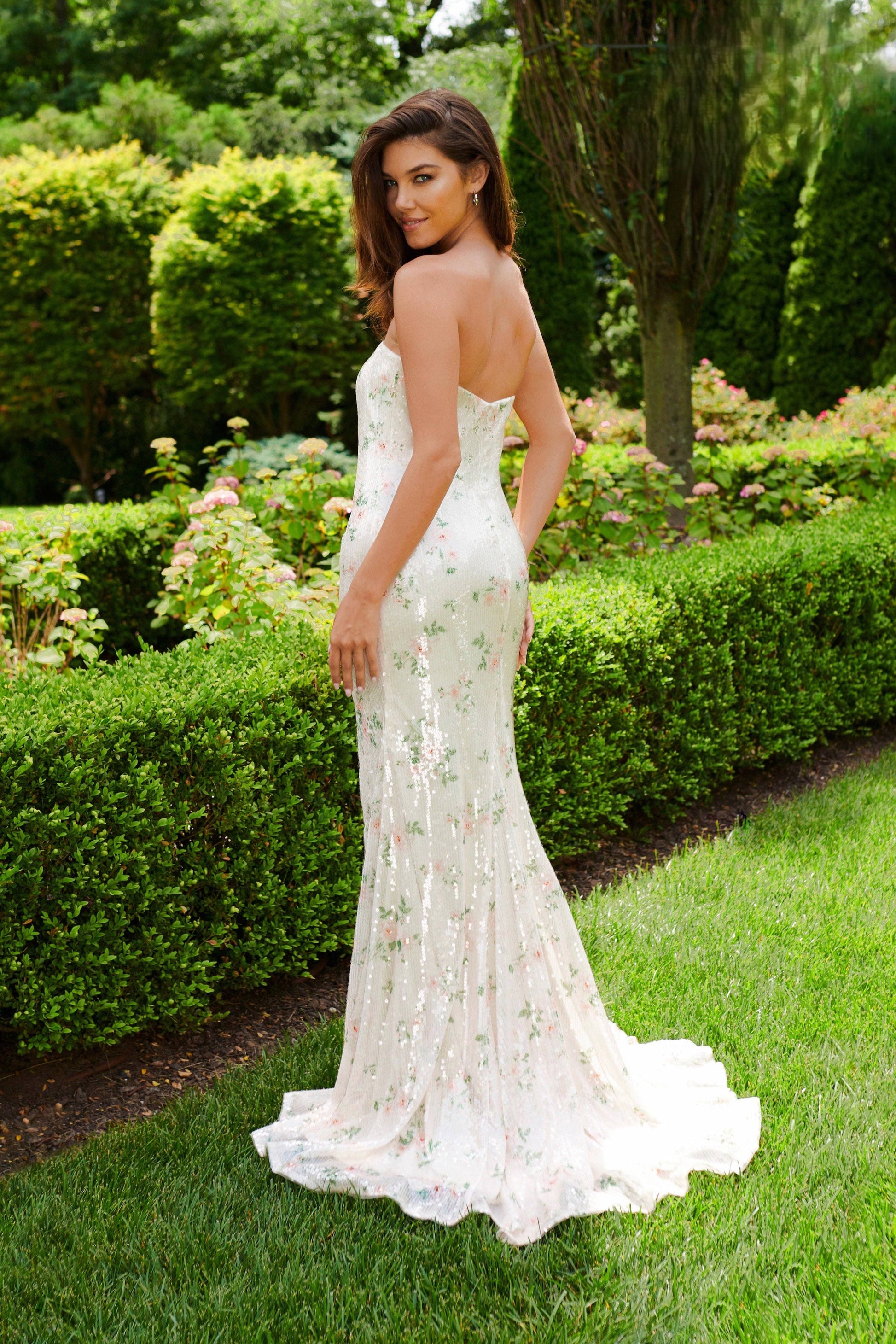 Faviana 11222 Long Formal Floral Sequin Prom Dress