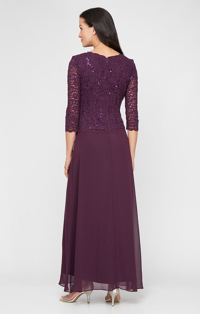 Bateau Ankle-Length Lace Mother of the Bride Dress by Alex Evenings 212318 in Deep Plum
