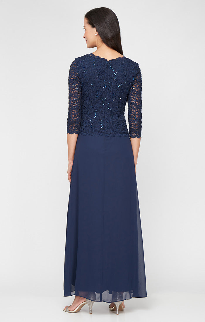 Bateau Ankle-Length Lace Mother of the Bride Dress by Alex Evenings 212318 in Navy