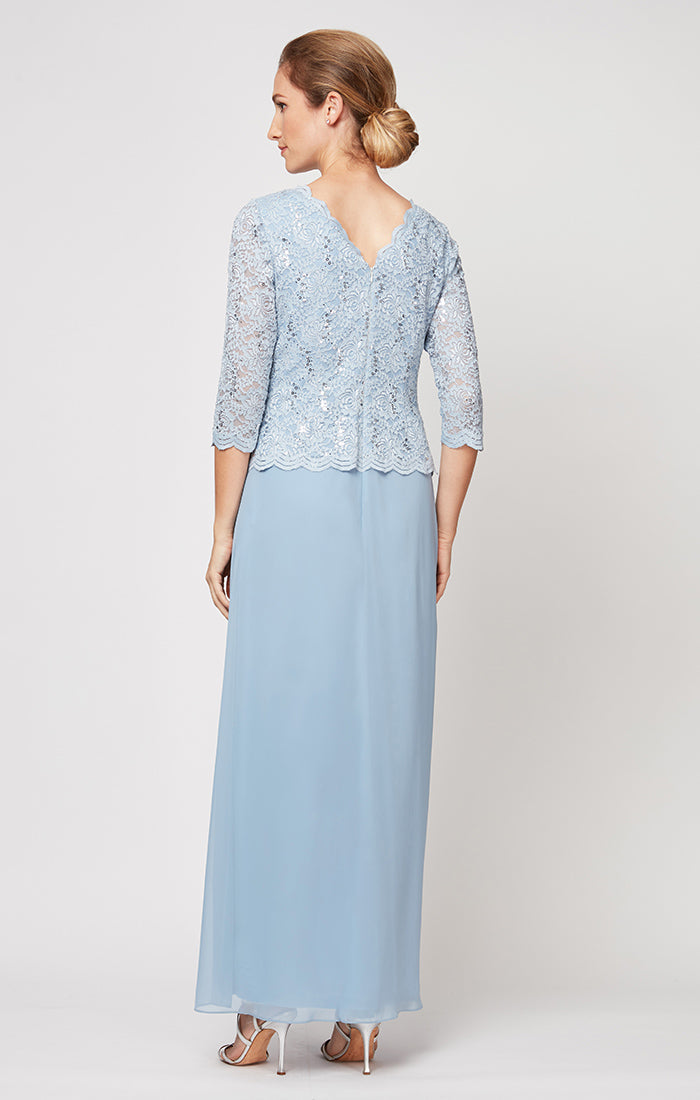 Bateau Ankle-Length Lace Mother of the Bride Dress by Alex Evenings 212318 in Sky Blue