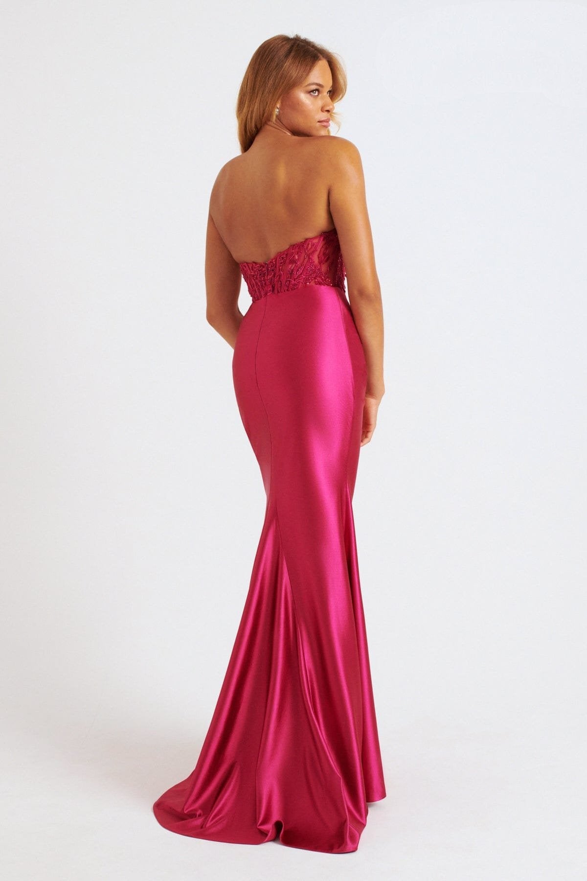 Prom Dresses Long Beaded Corset Fitted Formal Prom Dress Raspberry