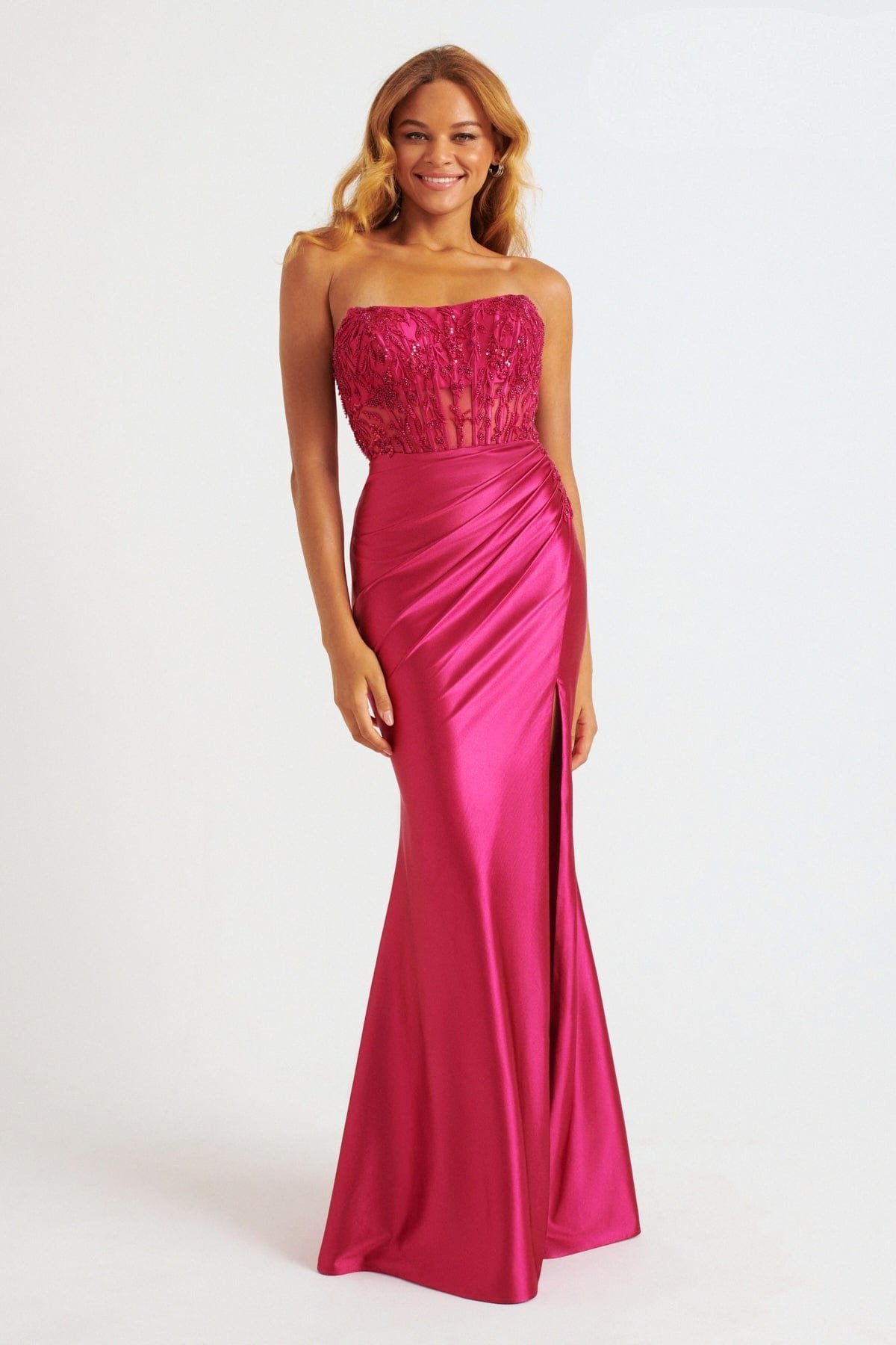 Prom Dresses Long Beaded Corset Fitted Formal Prom Dress Raspberry