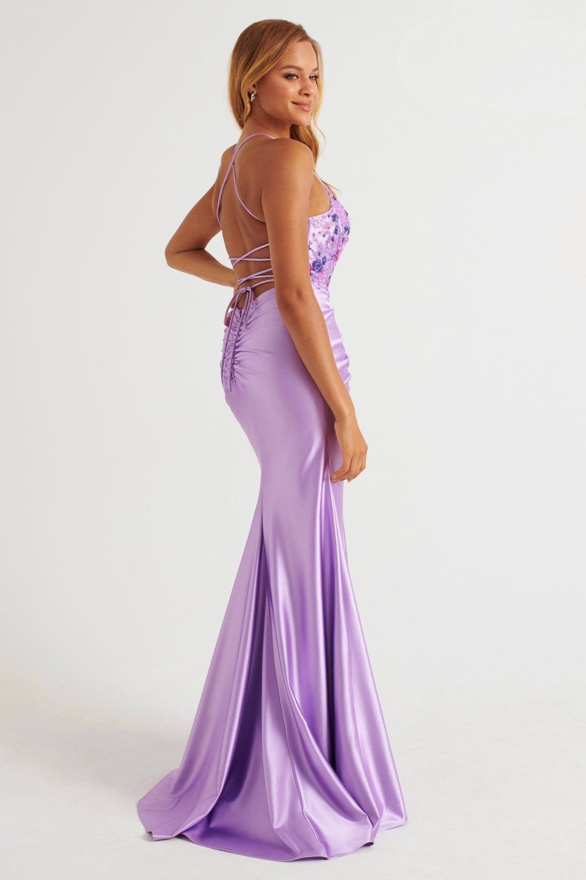 Prom Dresses Long Formal Beaded Applique Corset Prom Dress Lilac