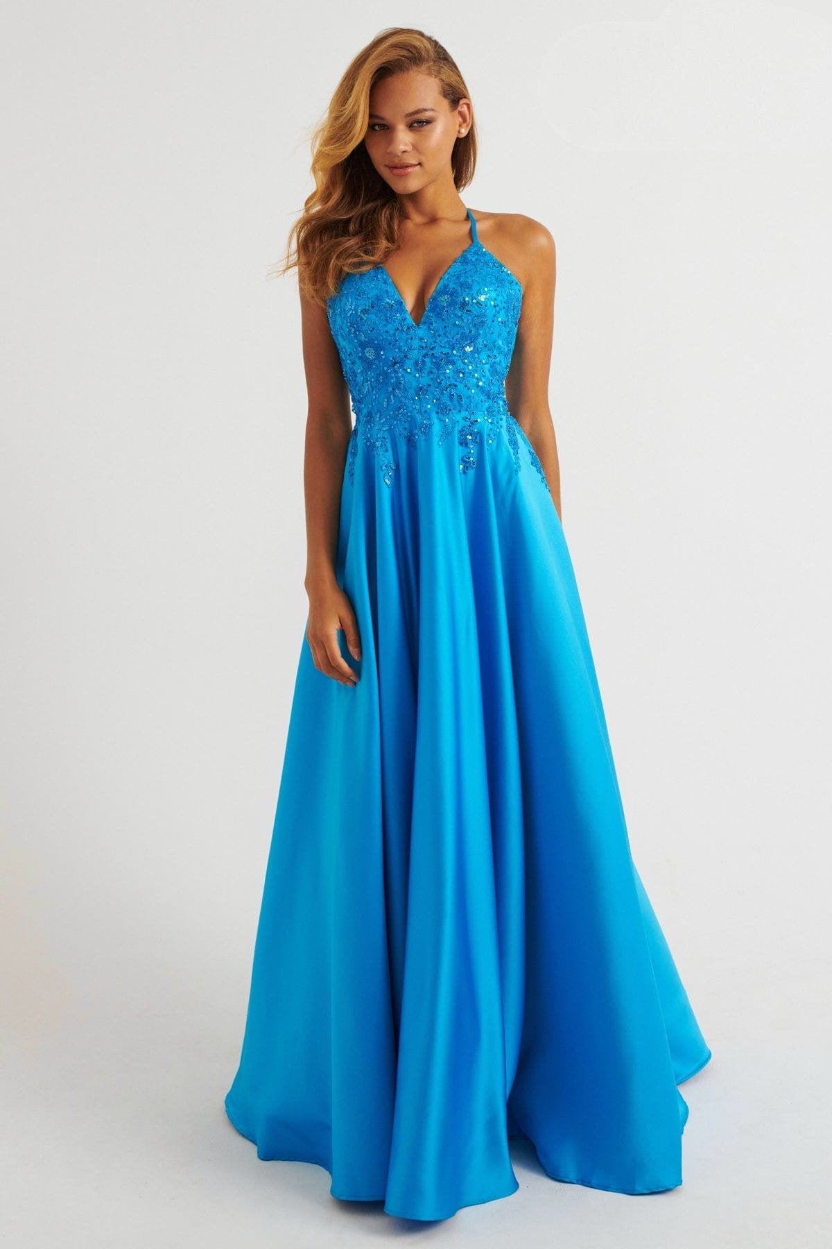 Prom Dresses Beaded Long Ball Gown Lace Prom Dress Aqua