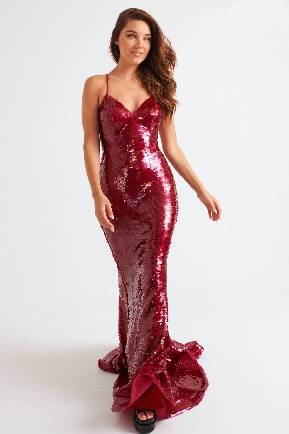 Prom Dresses Long Formal Fitted Sequin Prom Dress Raspberry