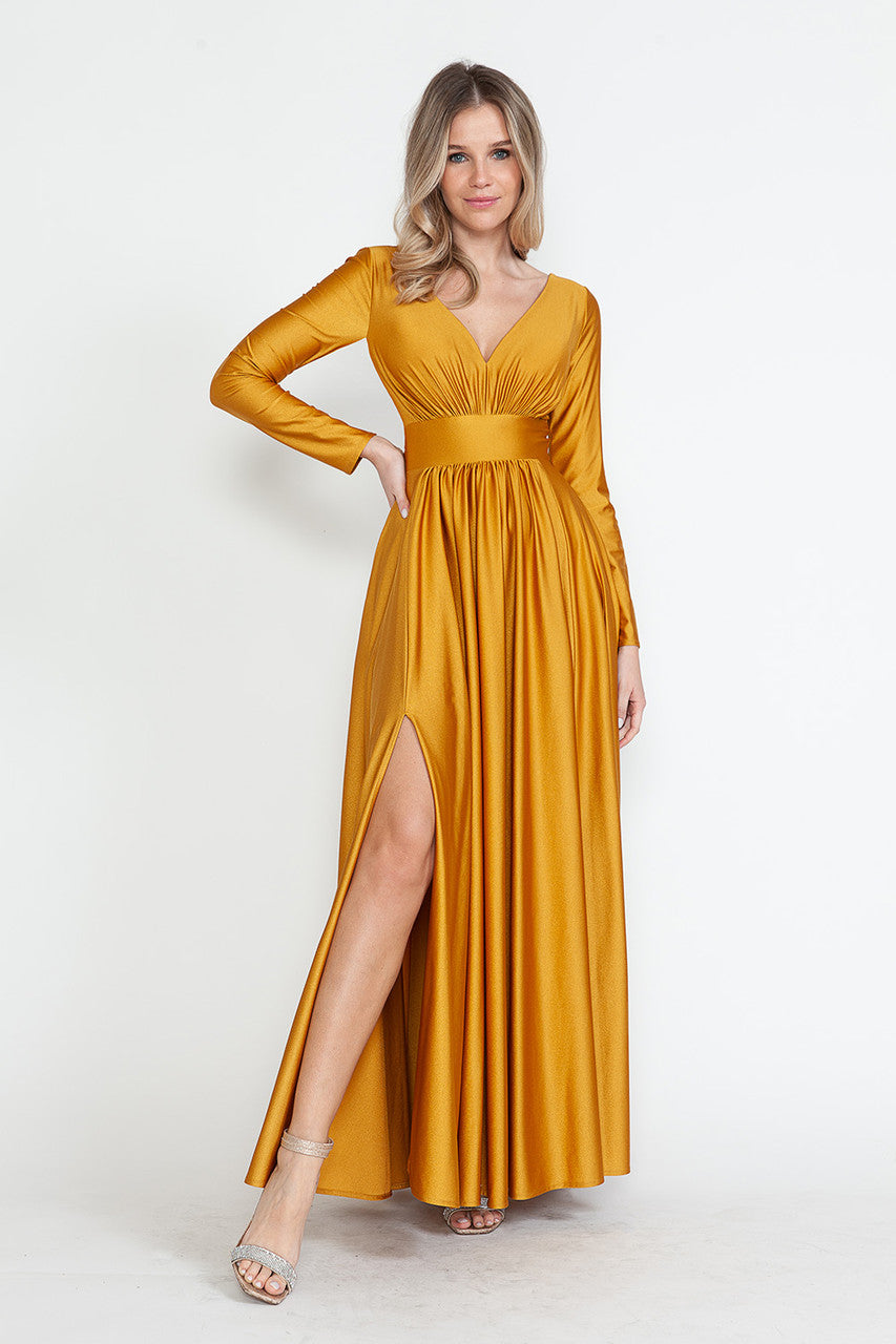 Formal Dresses Long Sleeve A Line Formal Dress Lenovia 5231 Mustard