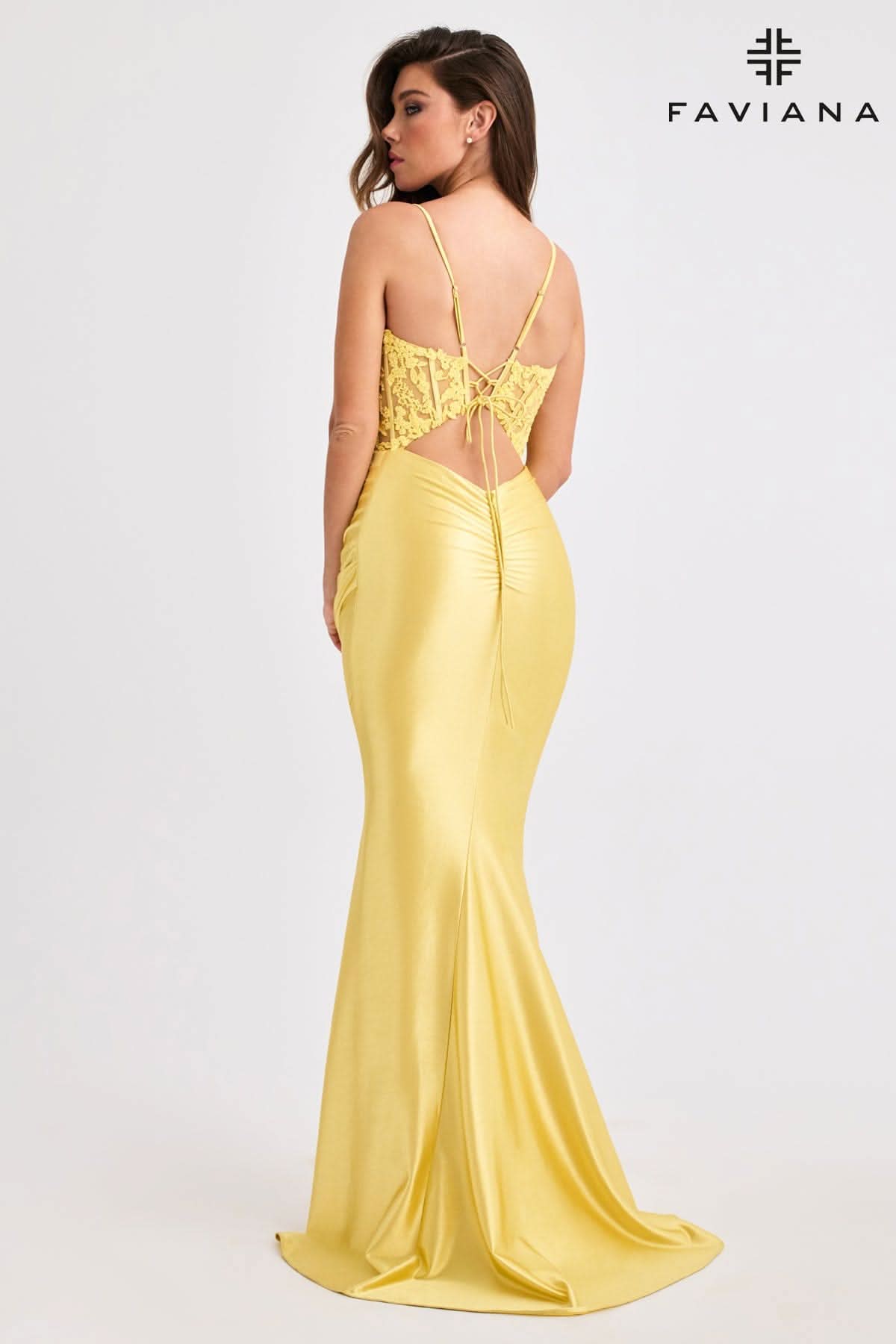 Prom Dresses Formal Prom Long Lace Corset Dress Yellow