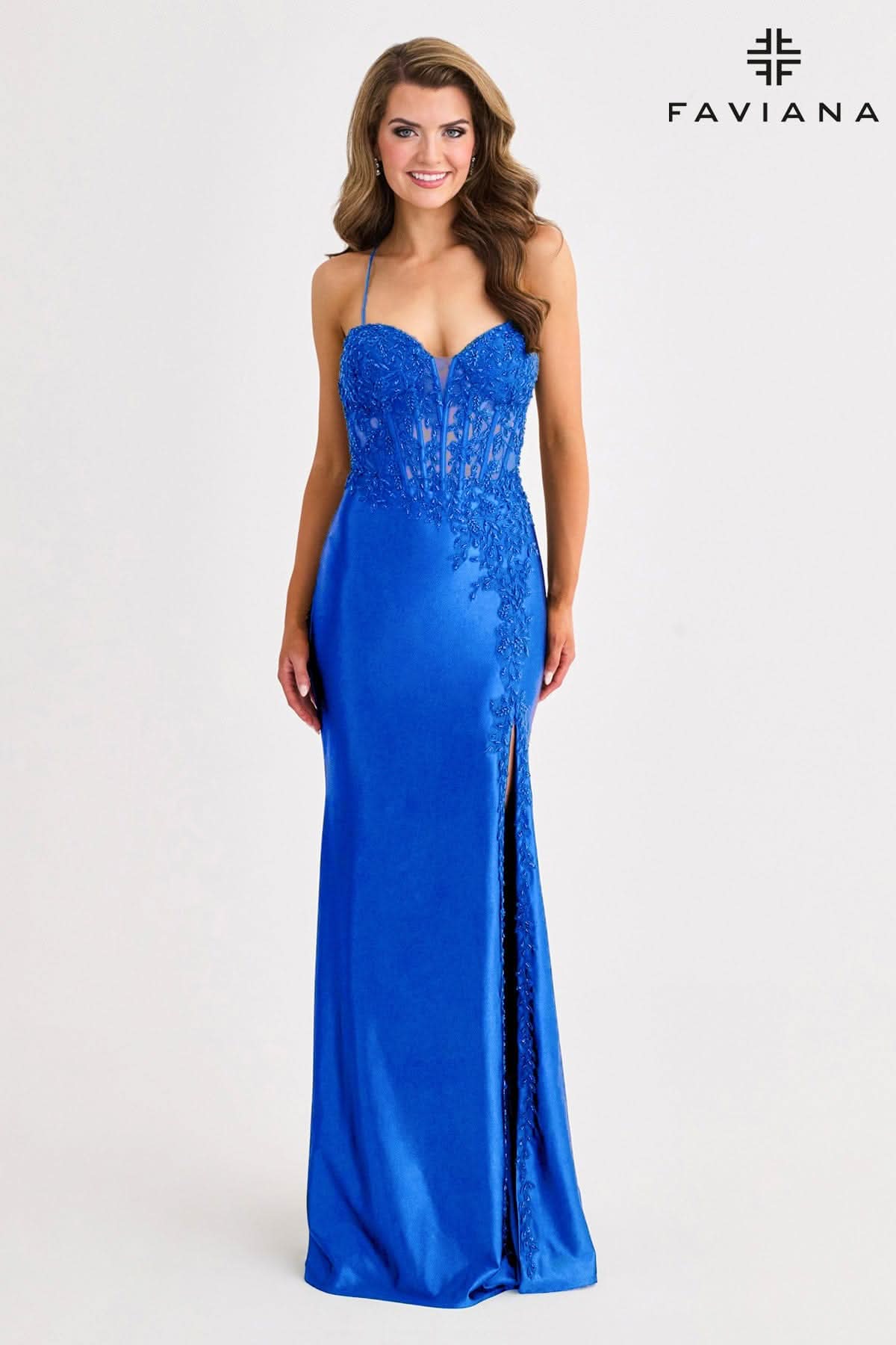 Prom Dresses Lace Corset Beaded Prom Evening Dress Royal