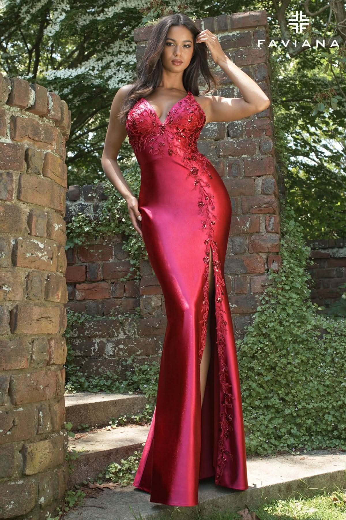 Prom Dresses Long Beaded Fitted Prom Slit Dress Cherry