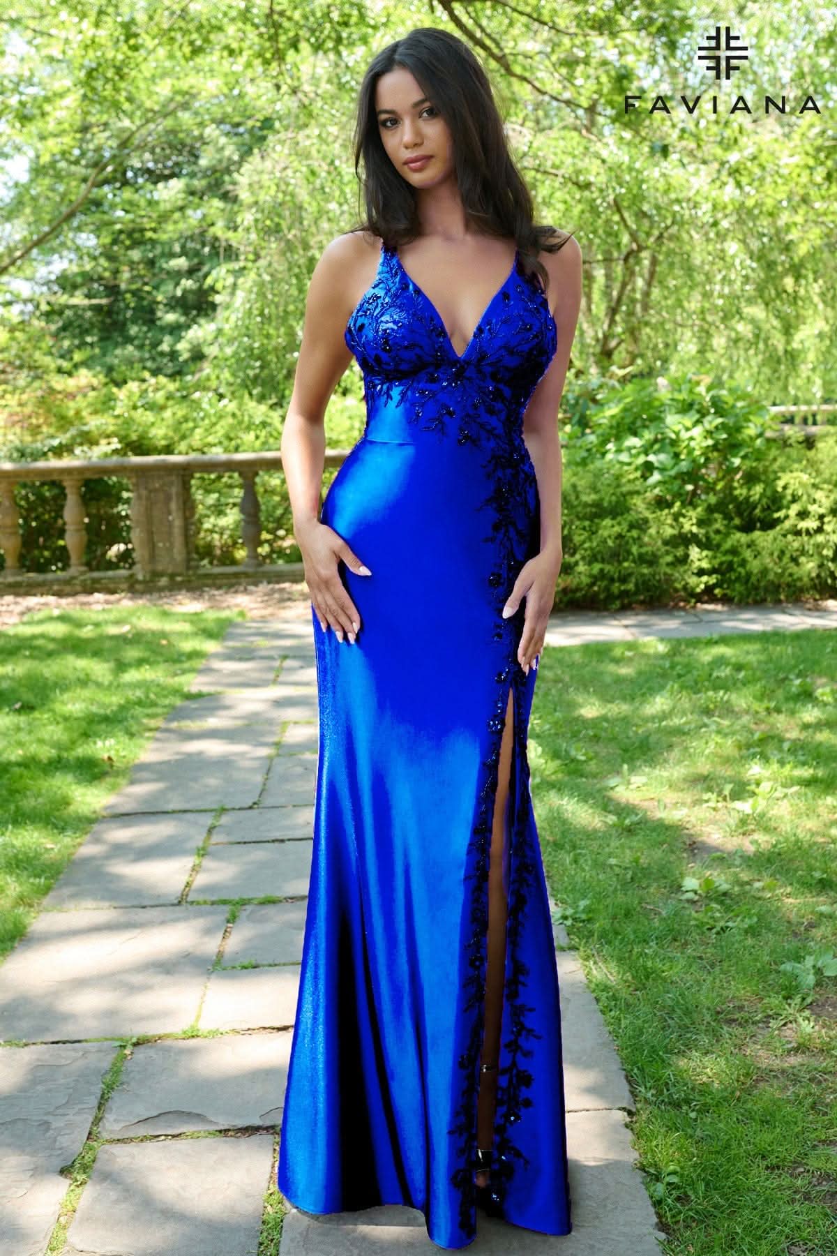 Prom Dresses Long Beaded Fitted Prom Slit Dress Royal