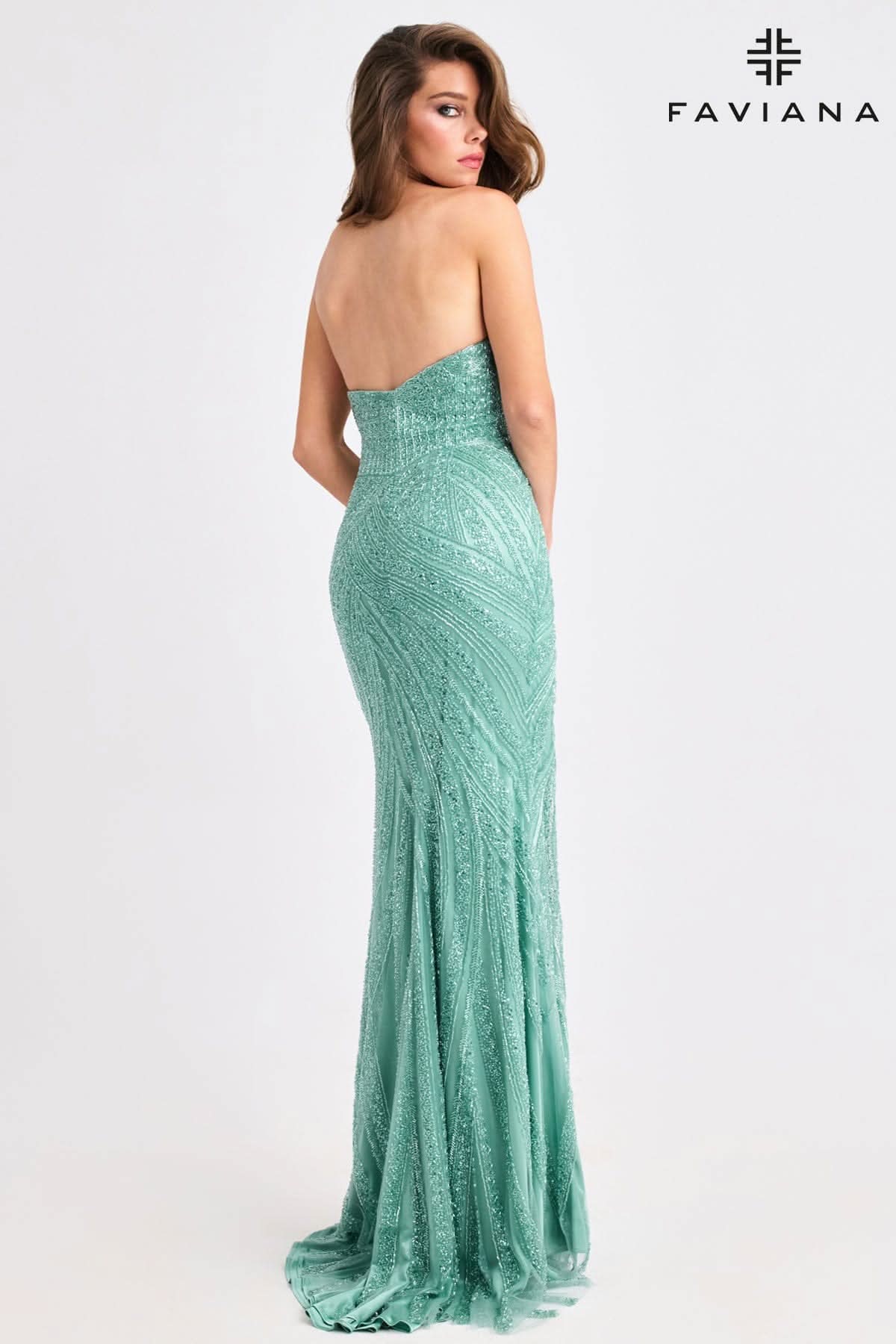 Prom Dresses Fitted Long Prom Beaded Slit Dress Seafoam