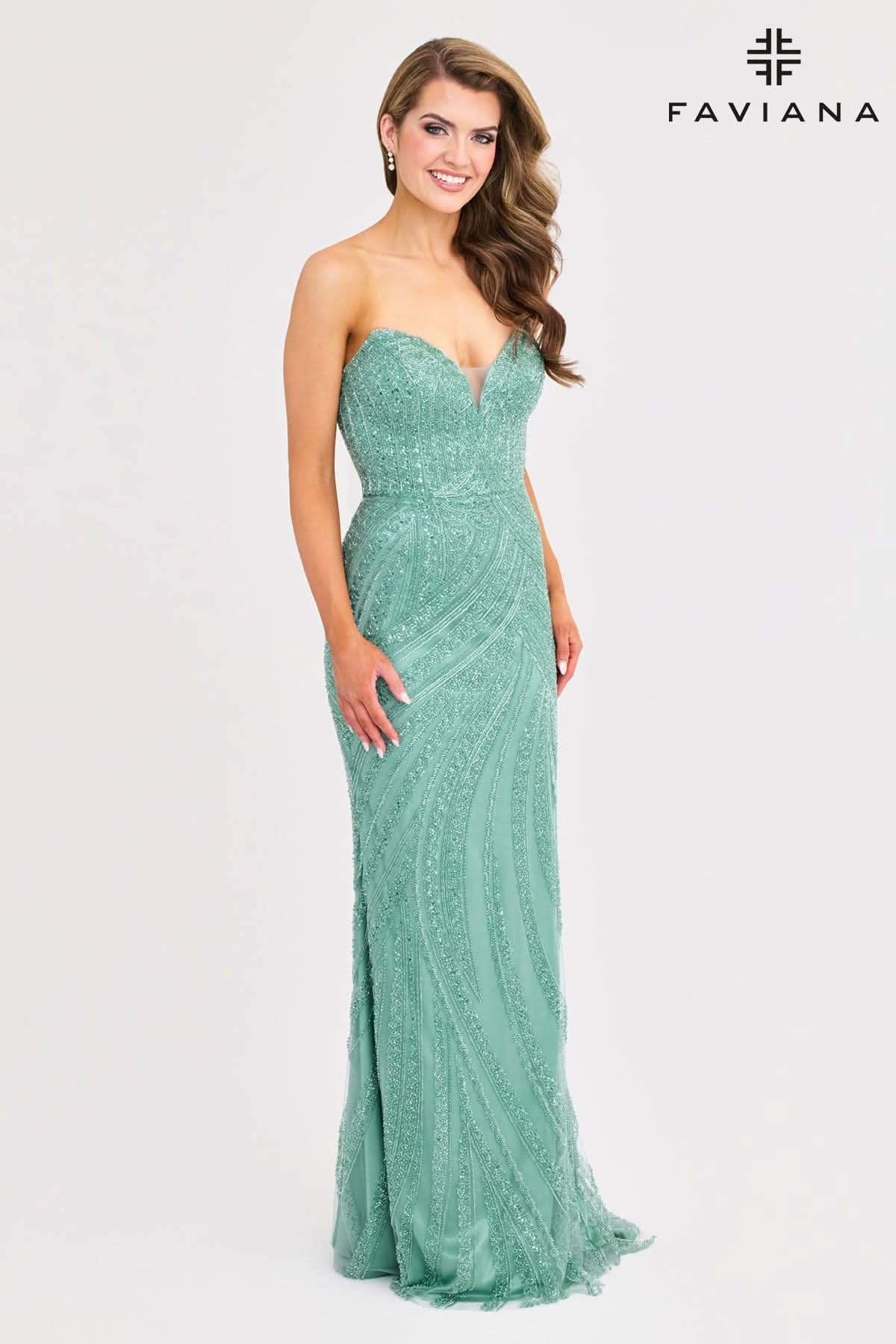 Prom Dresses Fitted Long Prom Beaded Slit Dress Seafoam