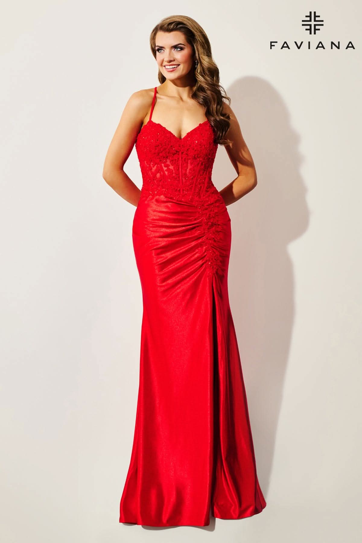 Prom Dresses Lace Applique Long Corset Prom Dress Red