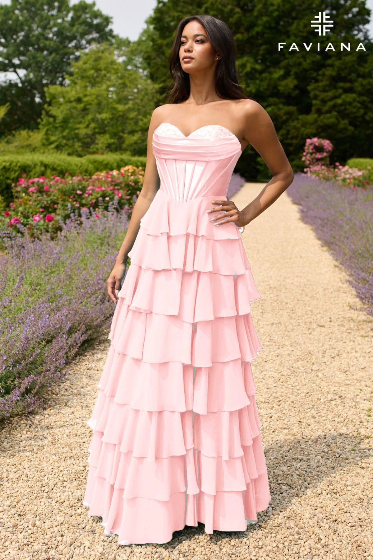 Formal Dresses Long Prom Corset Ruffle Formal Dress Light Pink
