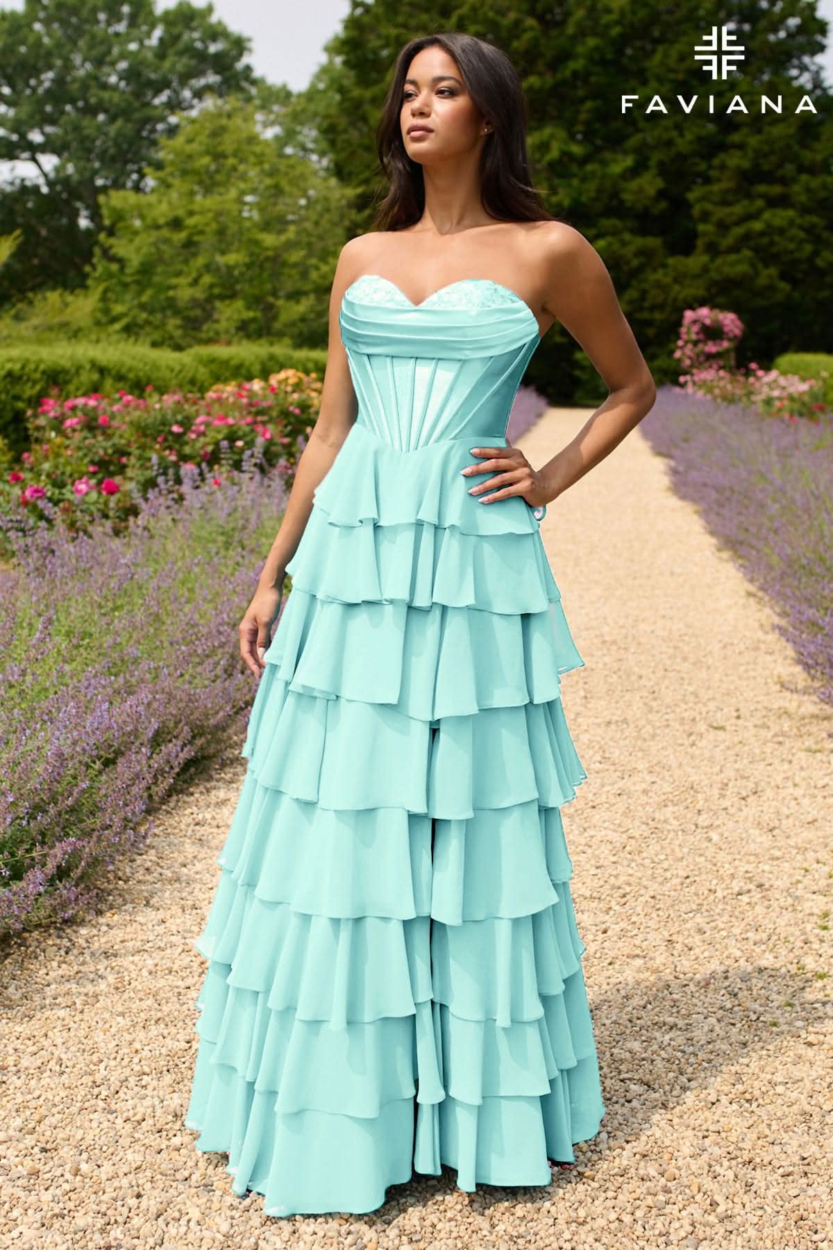 Formal Dresses Long Prom Corset Ruffle Formal Dress Seaglass