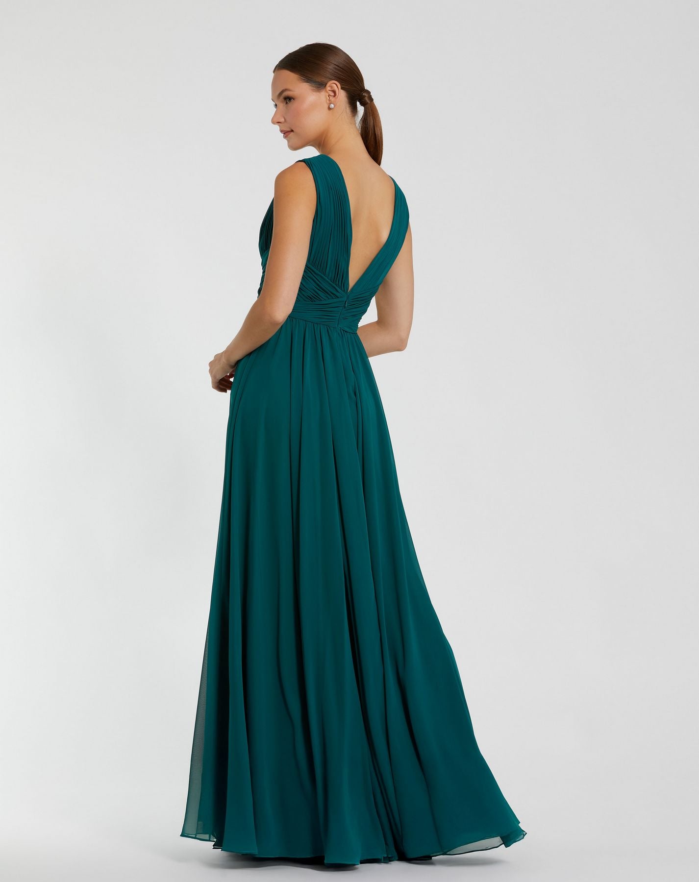 Formal Dresses Long Prom A Line Formal Dress - Pleated - Mac Duggal 11585 Teal-Chiffon-11585-Pleated