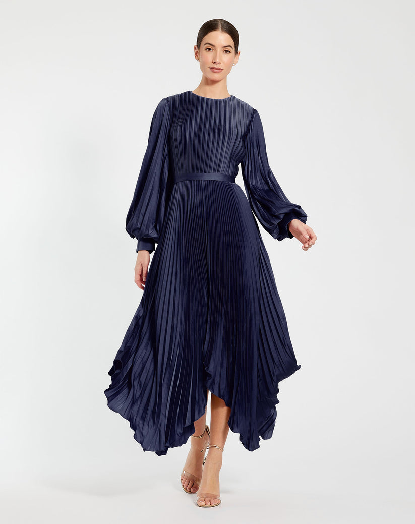 Formal Dresses Pleated Long Sleeve Formal Prom Dress Midnight